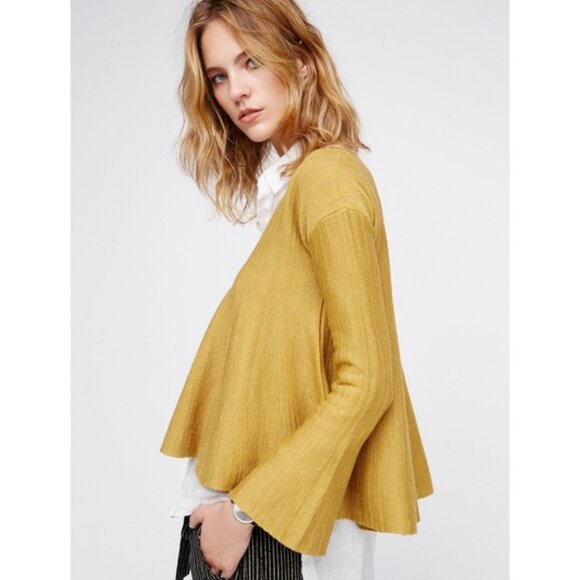 Free People Sundae Pullover Sweater Top Linen Oversized Boho Flare Bell Sleeve - Picture 2 of 12